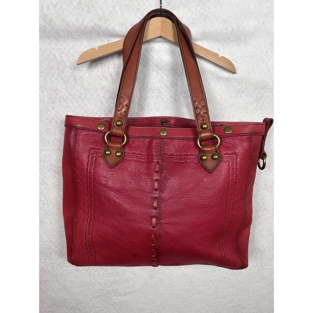 Lucky Brand Large Handbag/Tote Bag Tooled Red Pebble Grain Leather Boho Western